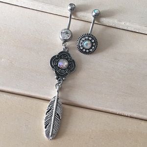 Set Of 2 Iridescent Boho Belly Button Rings